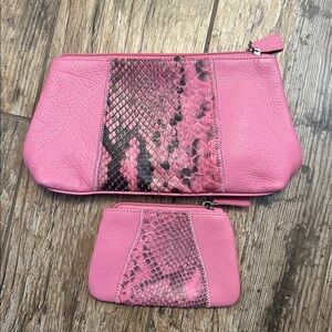 Chi by Falchi Leather pink snakeskin zipper pouch set